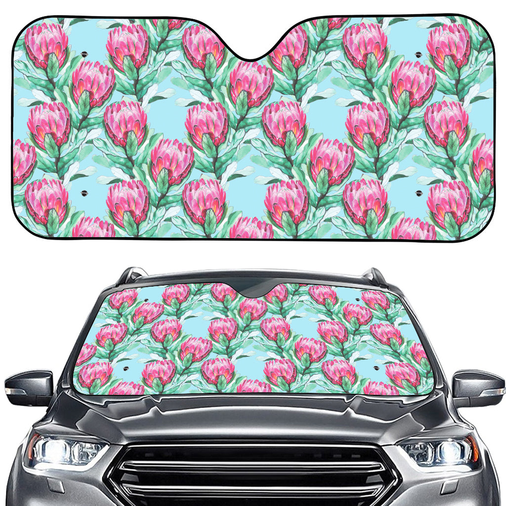 Pink Protea Pattern Print Car Windshield Sun Shade