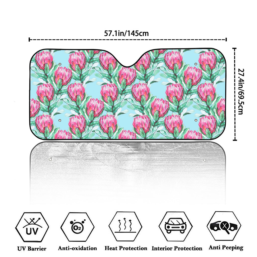 Pink Protea Pattern Print Car Windshield Sun Shade