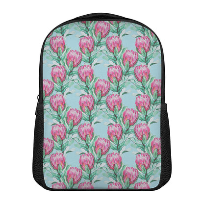 Pink Protea Pattern Print Casual Backpack