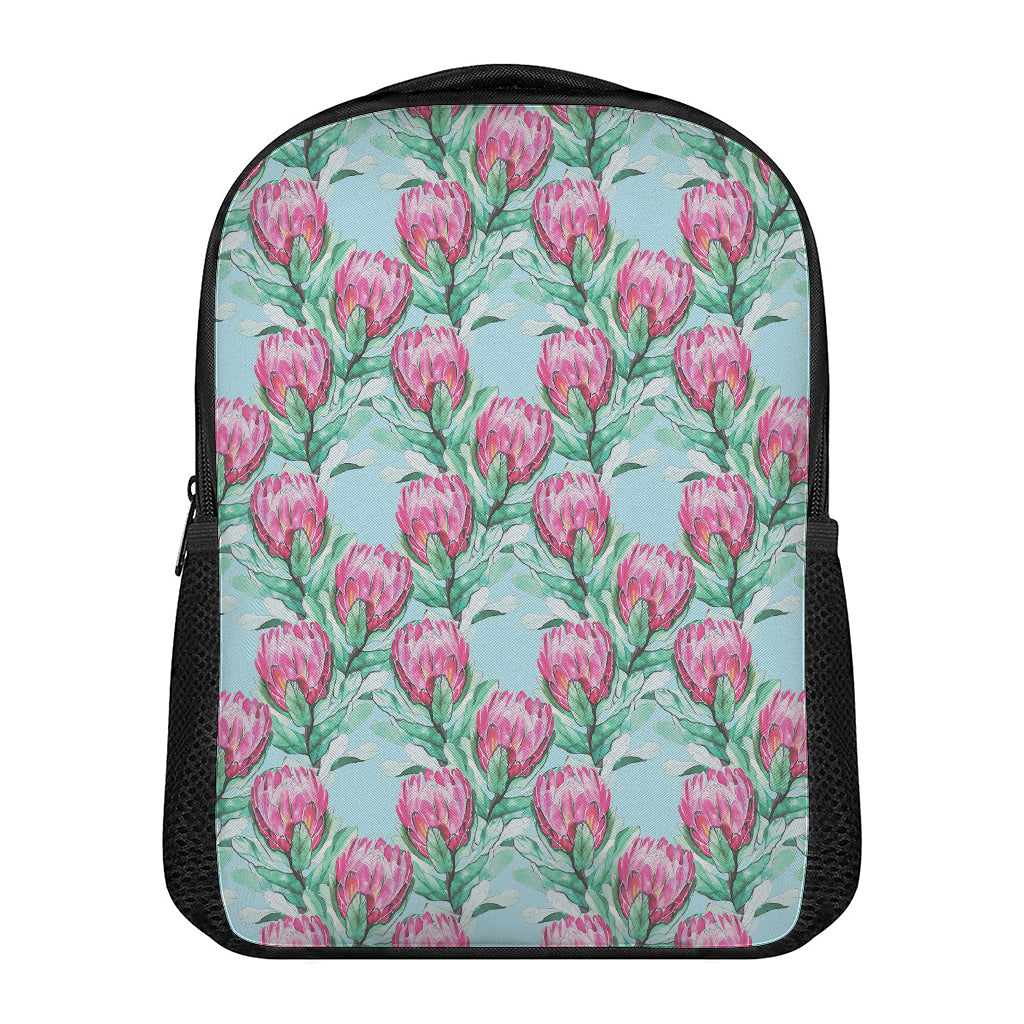 Pink Protea Pattern Print Casual Backpack