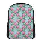 Pink Protea Pattern Print Casual Backpack