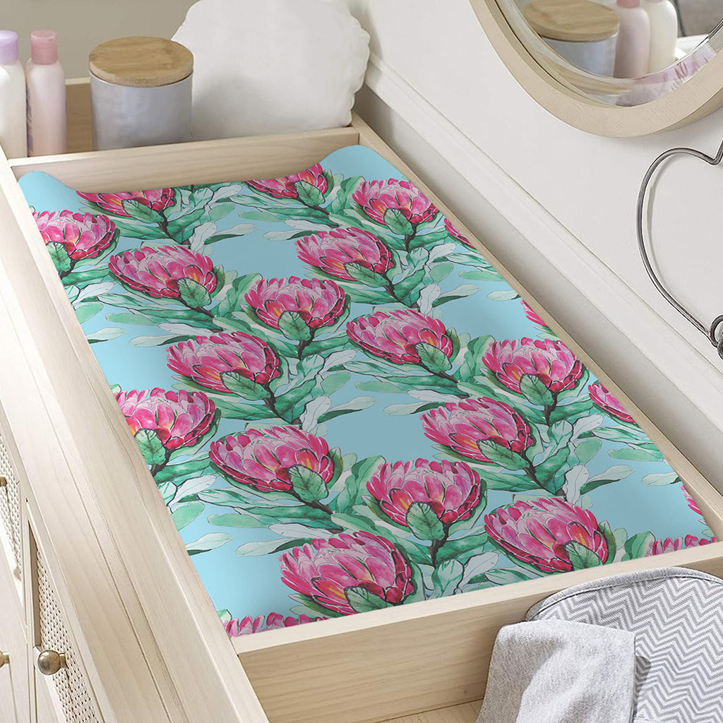 Pink Protea Pattern Print Changing Pad Cover