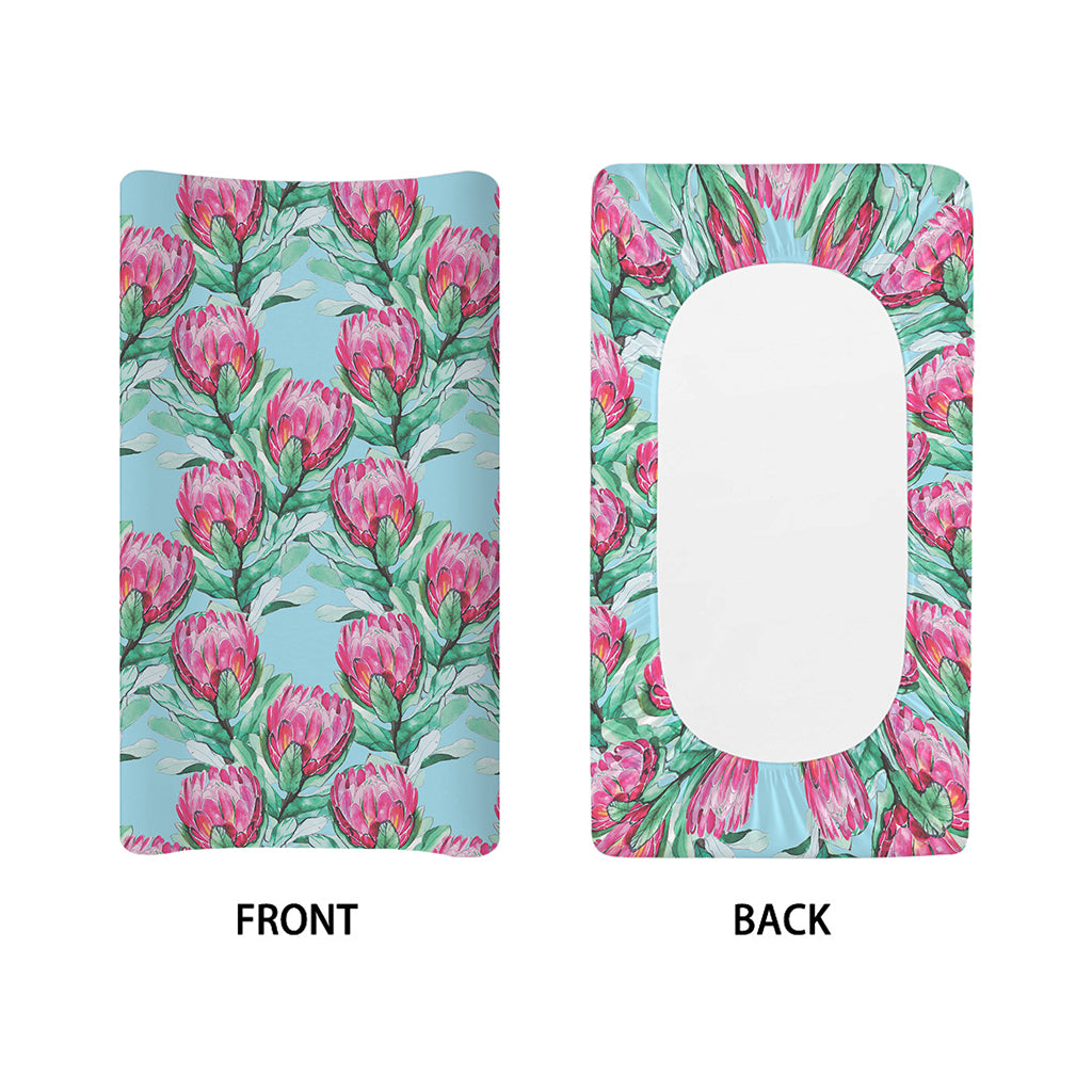 Pink Protea Pattern Print Changing Pad Cover