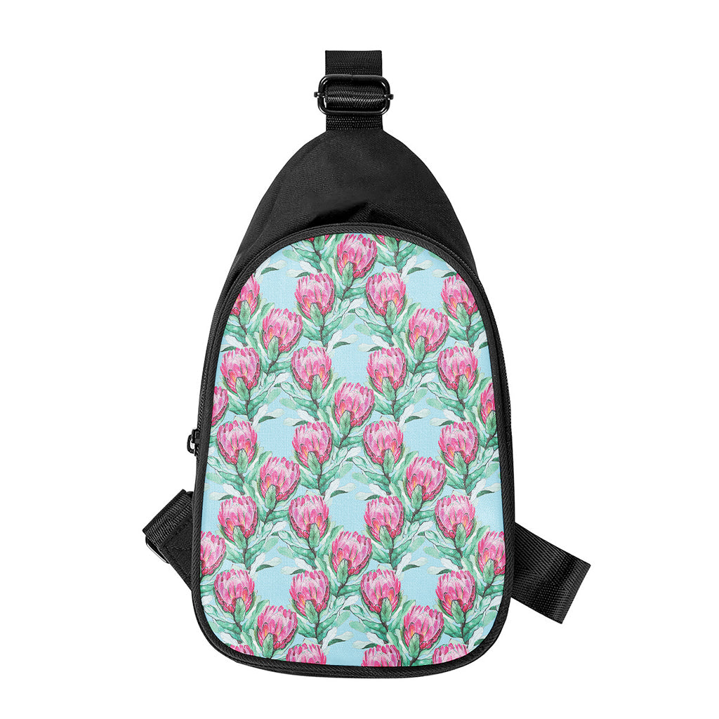 Pink Protea Pattern Print Chest Bag