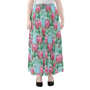 Pink Protea Pattern Print Chiffon Maxi Skirt