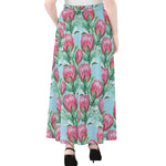 Pink Protea Pattern Print Chiffon Maxi Skirt