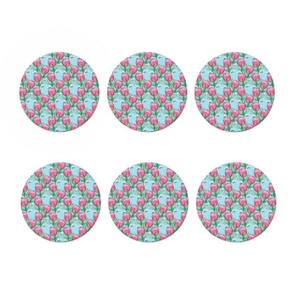 Pink Protea Pattern Print Coaster Set
