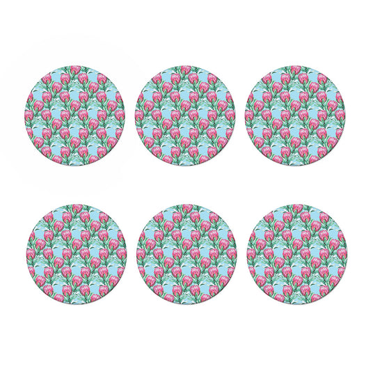 Pink Protea Pattern Print Coaster Set