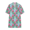 Pink Protea Pattern Print Cotton Hawaiian Shirt