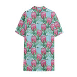 Pink Protea Pattern Print Cotton Hawaiian Shirt