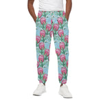 Pink Protea Pattern Print Cotton Pants