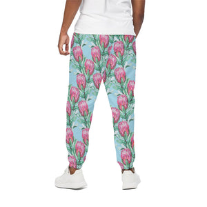 Pink Protea Pattern Print Cotton Pants