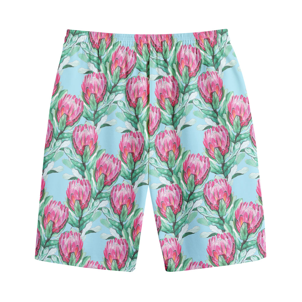 Pink Protea Pattern Print Cotton Shorts