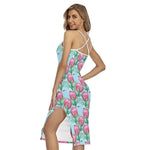 Pink Protea Pattern Print Cross Back Cami Dress