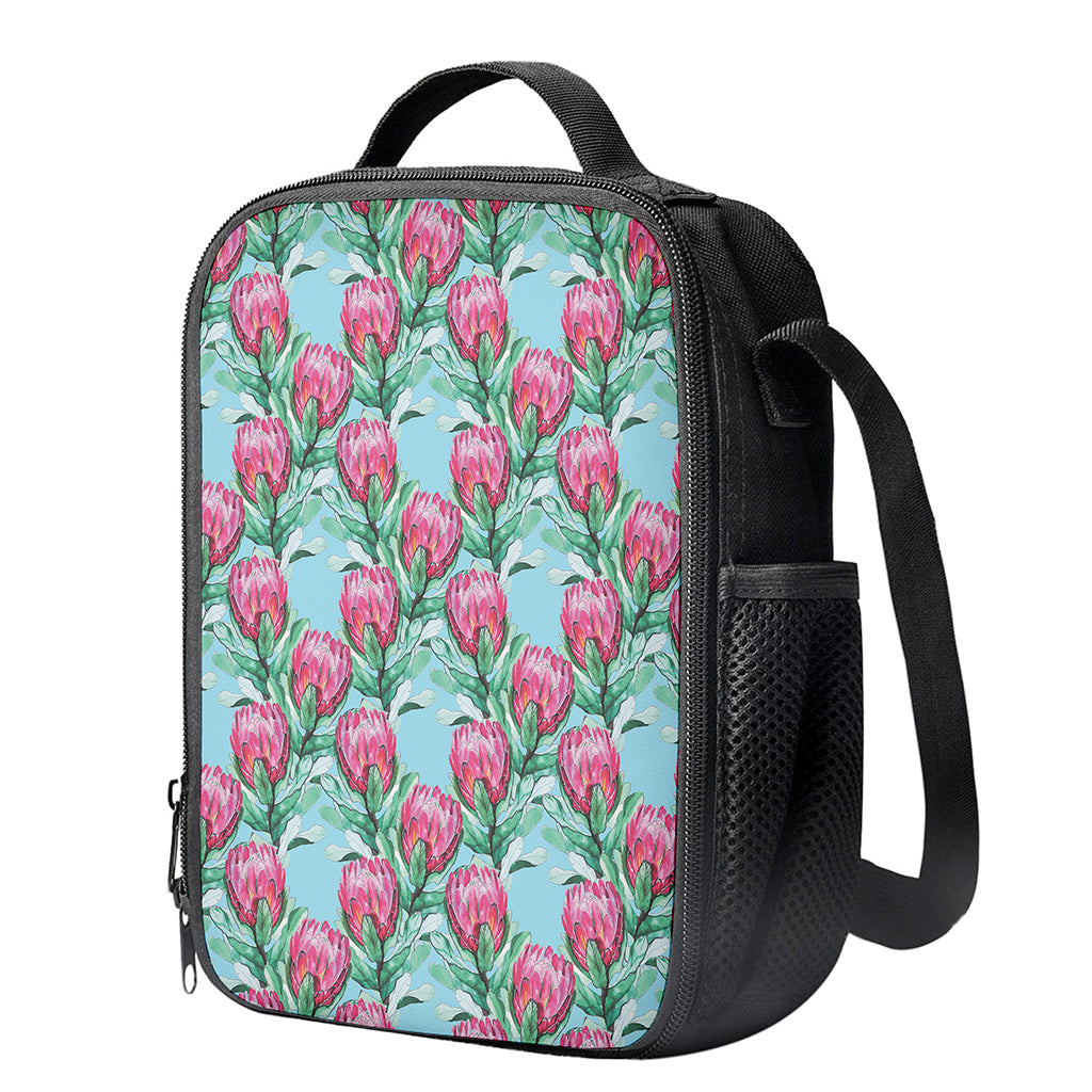 Pink Protea Pattern Print Crossbody Lunch Bag