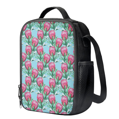 Pink Protea Pattern Print Crossbody Lunch Bag