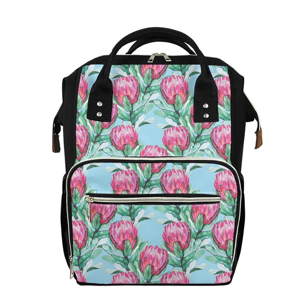 Pink Protea Pattern Print Diaper Bag