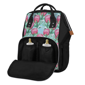 Pink Protea Pattern Print Diaper Bag