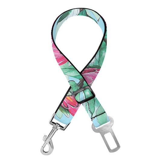 Pink Protea Pattern Print Dog Seat Belt