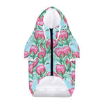 Pink Protea Pattern Print Dog Zip Up Hoodie