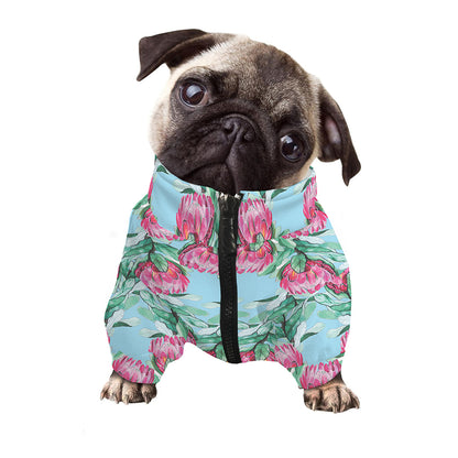 Pink Protea Pattern Print Dog Zip Up Jacket