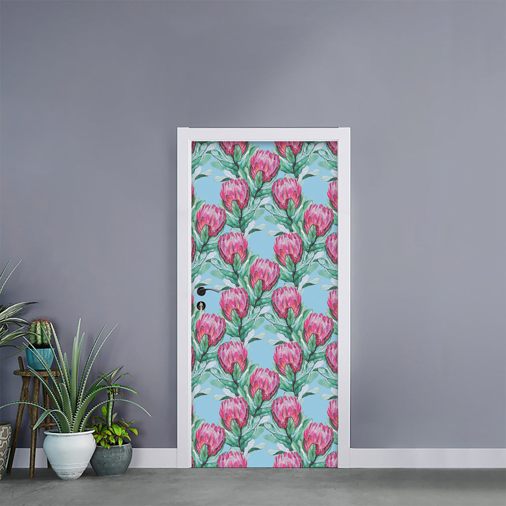 Pink Protea Pattern Print Door Sticker