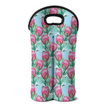 Pink Protea Pattern Print Double Neoprene Wine Tote