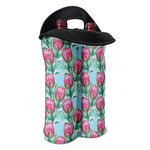 Pink Protea Pattern Print Double Neoprene Wine Tote