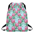 Pink Protea Pattern Print Drawstring Backpack