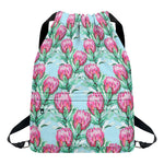 Pink Protea Pattern Print Drawstring Backpack