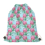 Pink Protea Pattern Print Drawstring Bag