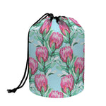Pink Protea Pattern Print Drawstring Makeup Bag