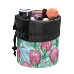 Pink Protea Pattern Print Drawstring Makeup Bag