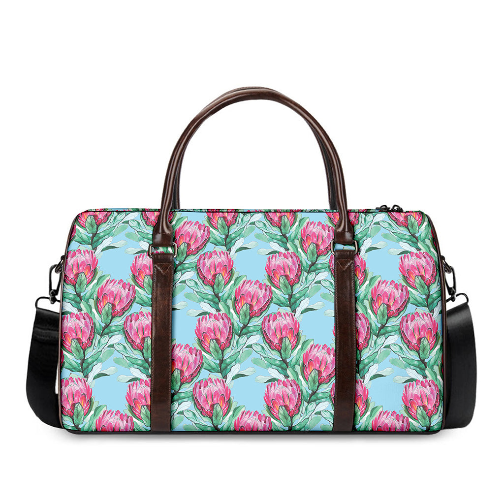 Pink Protea Pattern Print Duffle Bag