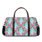 Pink Protea Pattern Print Duffle Bag