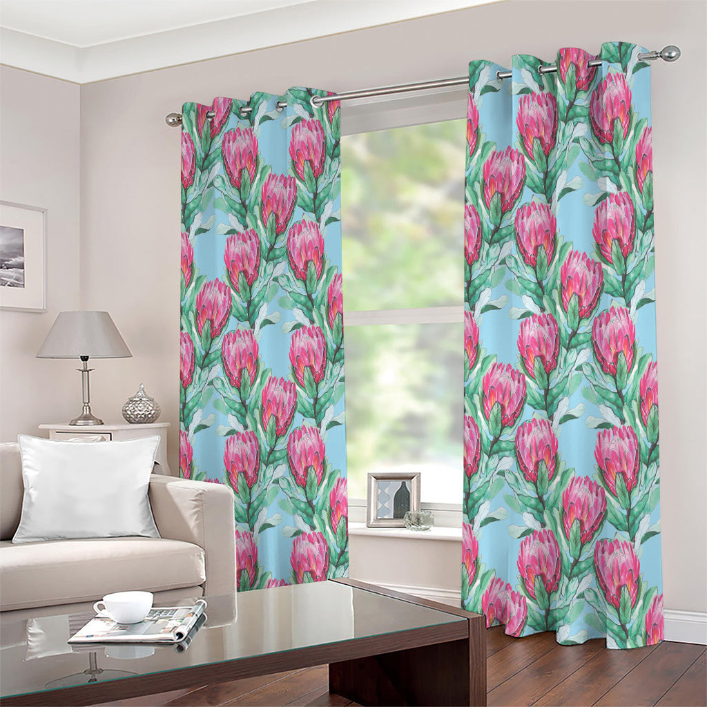 Pink Protea Pattern Print Extra Wide Grommet Curtains