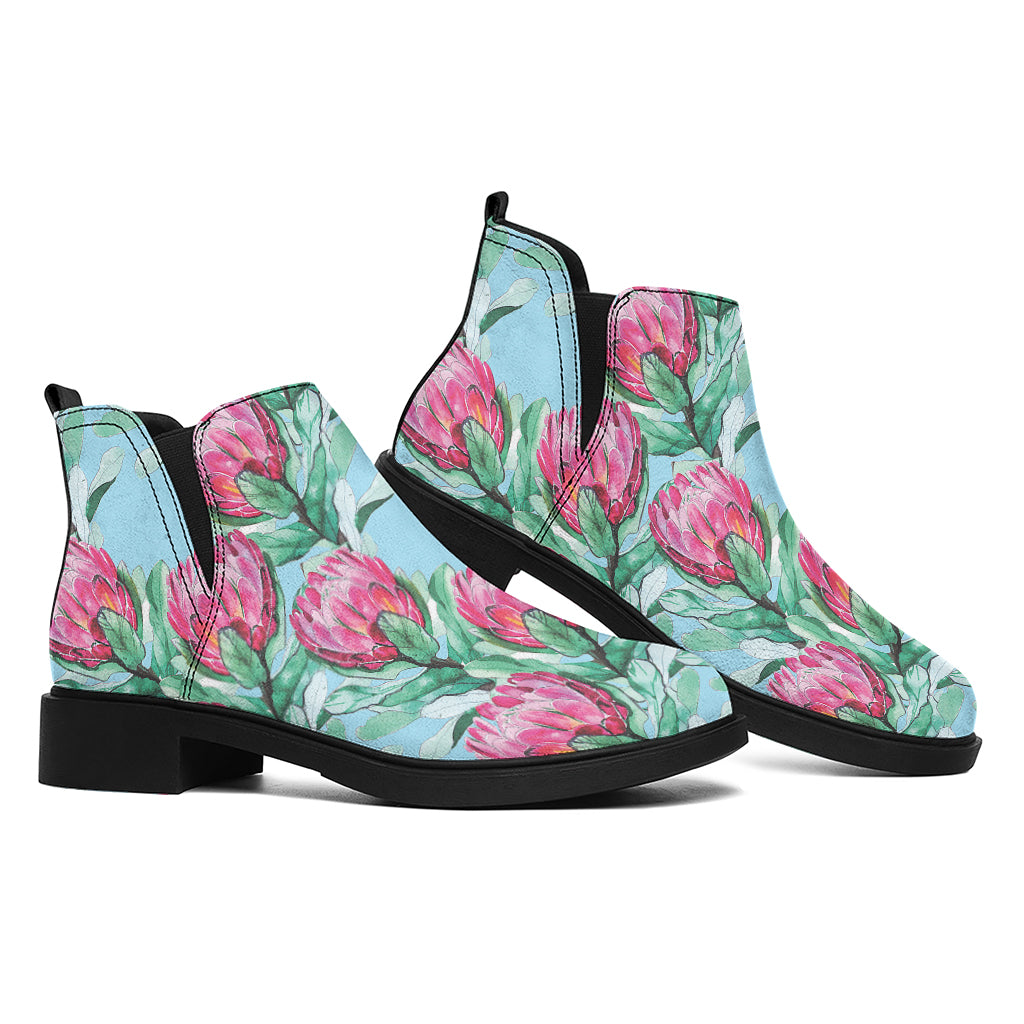 Pink Protea Pattern Print Flat Ankle Boots
