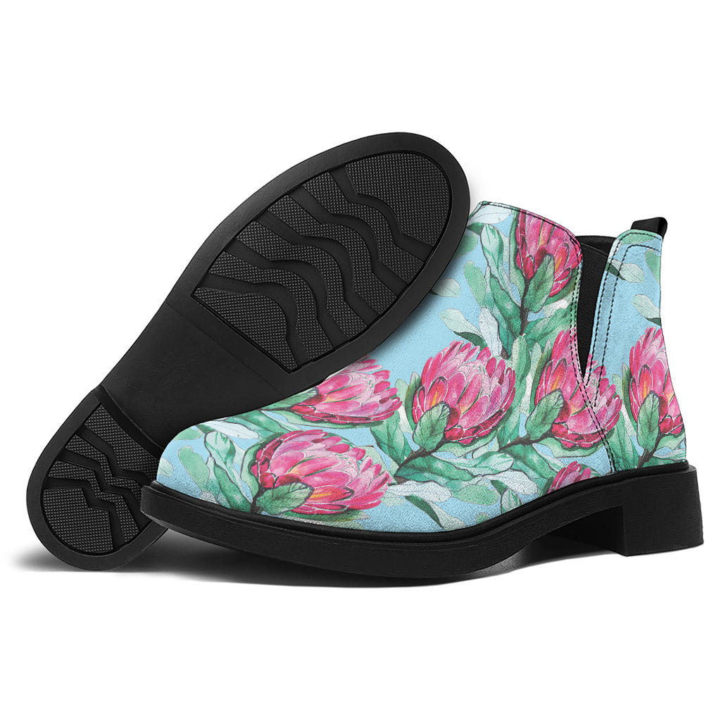 Pink Protea Pattern Print Flat Ankle Boots