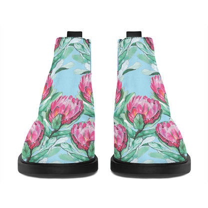Pink Protea Pattern Print Flat Ankle Boots