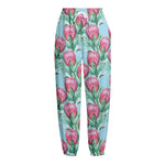 Pink Protea Pattern Print Fleece Lined Knit Pants