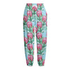 Pink Protea Pattern Print Fleece Lined Knit Pants