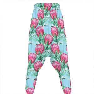 Pink Protea Pattern Print Hammer Pants