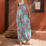 Pink Protea Pattern Print Harem Pants