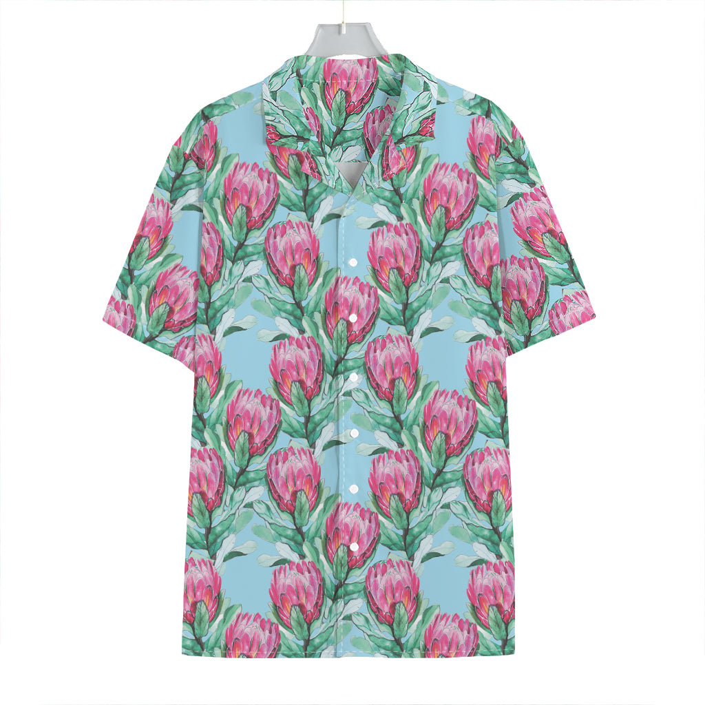 Pink Protea Pattern Print Hawaiian Shirt