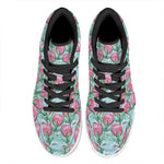 Pink Protea Pattern Print High Top Leather Sneakers