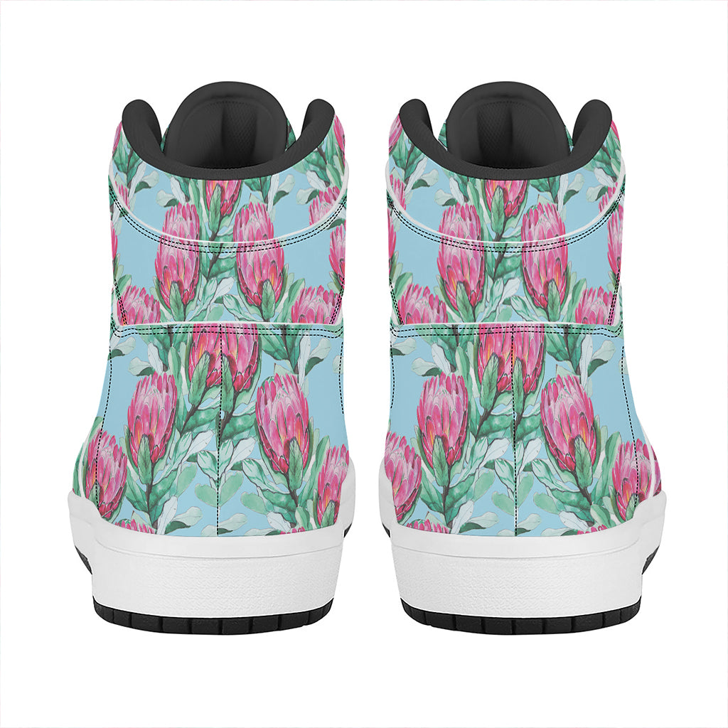 Pink Protea Pattern Print High Top Leather Sneakers