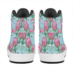 Pink Protea Pattern Print High Top Leather Sneakers