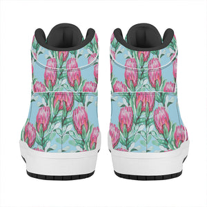 Pink Protea Pattern Print High Top Leather Sneakers