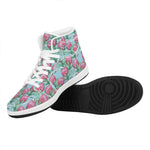 Pink Protea Pattern Print High Top Leather Sneakers