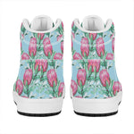 Pink Protea Pattern Print High Top Leather Sneakers